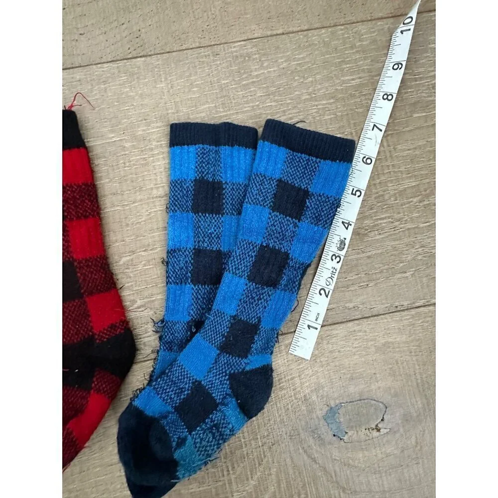 Lands End Kids Plaid Crew Socks Set Of 2 Pairs Blue & Red Size S Cotton Blend Co